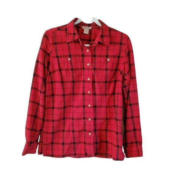 Duluth Trading Flannel Shirt Womens Small Red Plaid Free Swinging Button Front - Picture 1 of 10